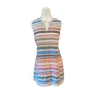 Chelsea & Theodore Women’s Pastel Striped Sleeveless Fringed Sheath Dress-6